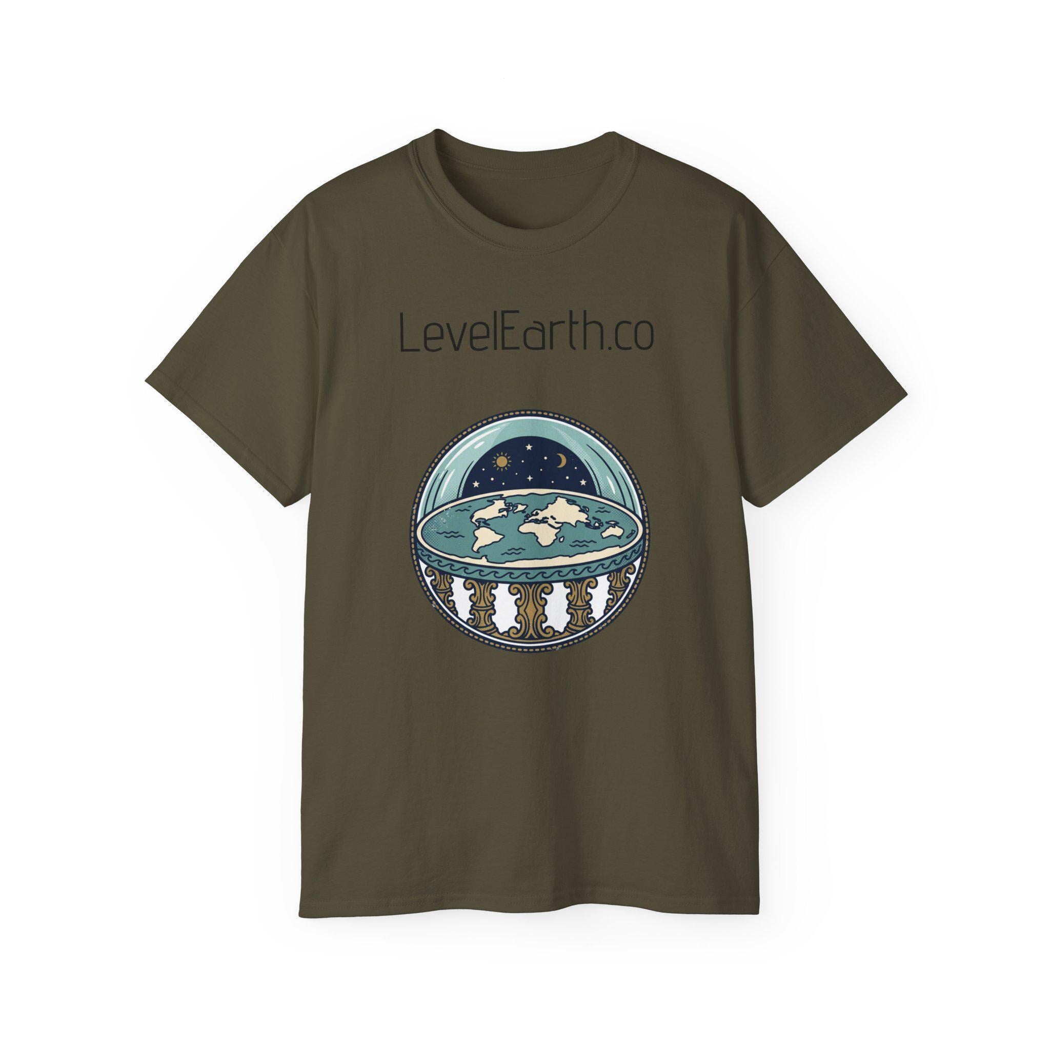 Flat Earth Dome Illustration T-Shirt | LevelEarth.co Logo